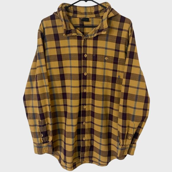 Nike 6.0 Button-Up Flannel Hoodie Yellow & Black Plaid Men's Large Skateboarding - Picture 1 of 15